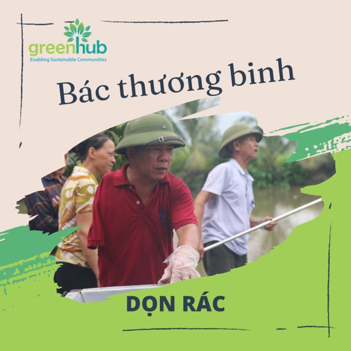 Bác thương binh dọn rác